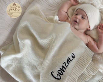 Coperta con nome per bambino, Nome ricamato personalizzato, Regalo per neonato, Coperta in maglia di cotone morbido, Regalo per la doccia per bambini, Coperta per passeggino