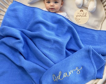 Personalized Embroidered Name, Baby Blanket, Stroller Blanket, Newborn Baby Gift , Soft Cotton Knit Blanket, Baby shower gift