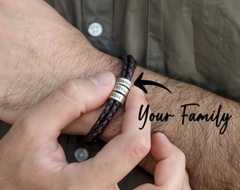 Personalized Men's Leather Bracelet, Dad Bracelet with Kids Names, Father's Day Gift, Gift For Him, Christmas Gift, Father's Day Bracelet