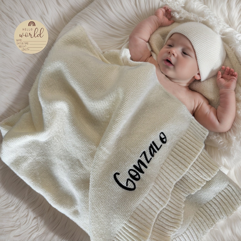 Baby Blanket, Personalized Name, Stroller Blanket, Newborn Gift, Baby Gift, Newborn Baby Gift, Baby Shower Gift, Soft Breathable Cotton Knit image 8