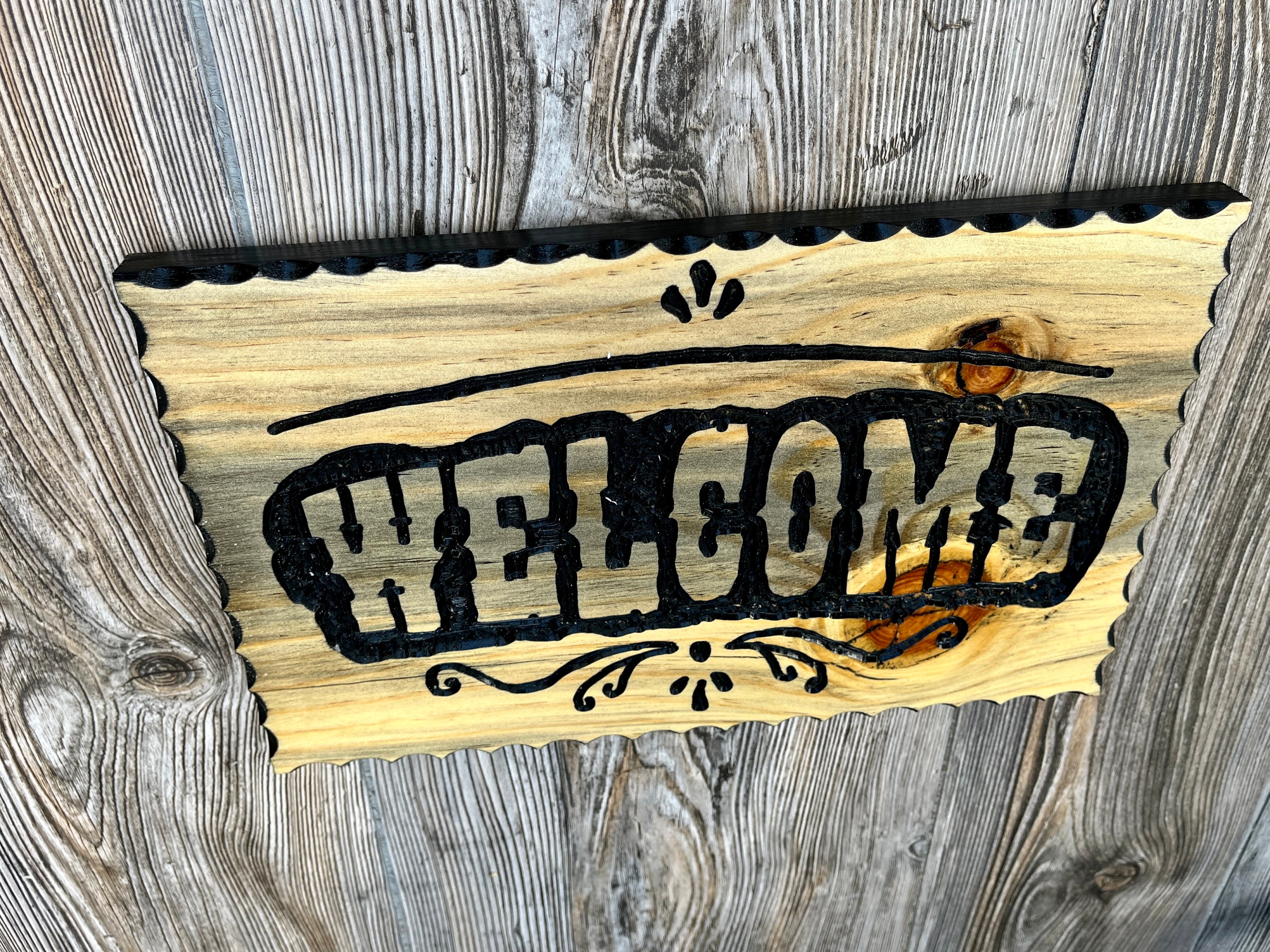 Welcome Sign Free Hand Carved on Southern Blue Pine With Dark - Etsy