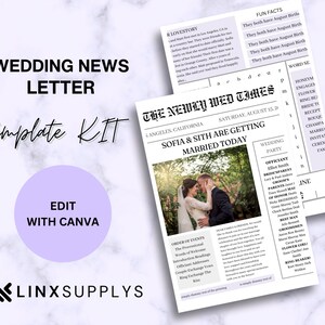 Wedding Newspaper | Wedding Program Template | Wedding Timeline Template |  Editable Newspaper - Canva Template