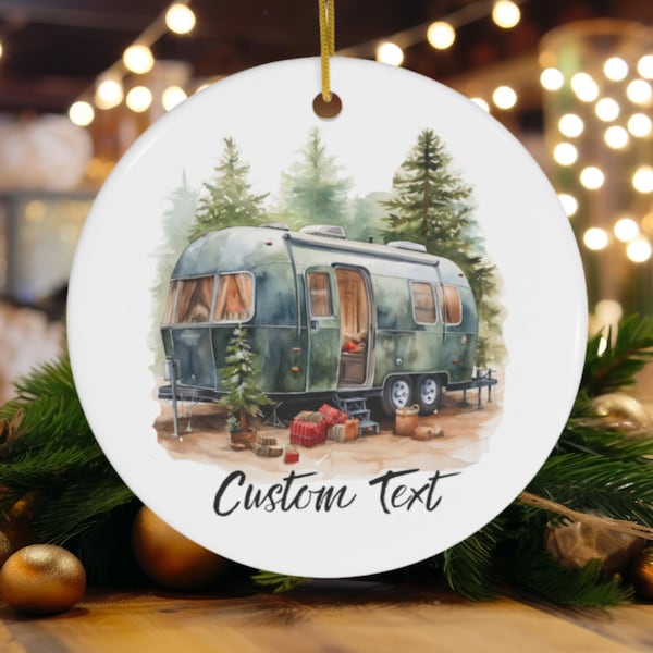 Personalized Airstream Watercolor Christmas Ornament