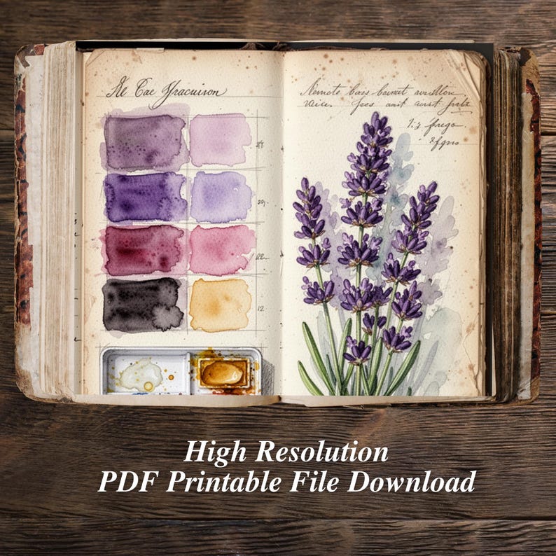 Vintage botanical watercolor painting printable art journal page