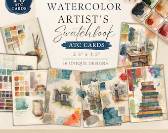 Vintage Watercolor Artist's Swatch Book ATC Cards : Printable Art Journal,  Junk Journal Ephemera