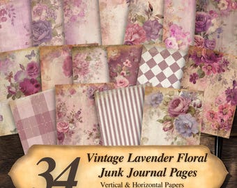 Lavender Floral Junk Journal Kit: Vintage Ephemera Pages (PDF Download)