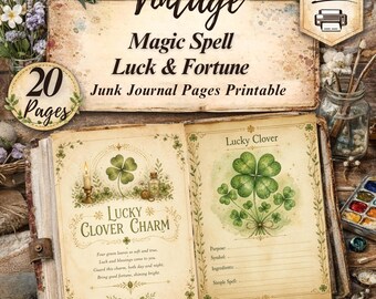 Strony dziennika magicznych zaklęć, szczęścia i fortuny do wydrukowania: Vintage Watercolor Grimoire (pobranie cyfrowe)
