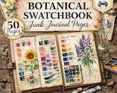 Botanical Art Watercolor Swatch book Junk Journal Pages : Vintage Journal Printable (PDF Download)