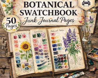 Botanische Kunst Aquarell Musterbuch Junk Journal Seiten: Vintage Journal Printable (PDF-Download)