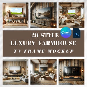 Luxury Farmhouse Frame Mock Ups 20 Bundle Sale, Modern Frame TV Art, Digital Display Mockup, Country Style Wall Art, Canva, PSD Smart Object