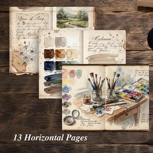 Landscape art watercolor painting study pages printable vintage art journal