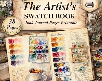 Watercolor Swatchbook Junk Journal Pages : Vintage Art Printable Paper Crafts (PDF Download)