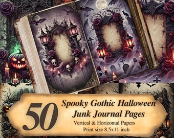 不気味なシーンのジャンクジャーナルページ：ゴシックハロウィンの