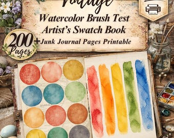 Vintage Swatchbook Cyfrowe papiery Pędzelki Kolory Swatches : Ephemera Collage , Junk Journals , Scrapbooking Sheet Printable