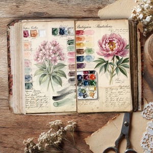 Printable watercolor palette botanical art journal page layout