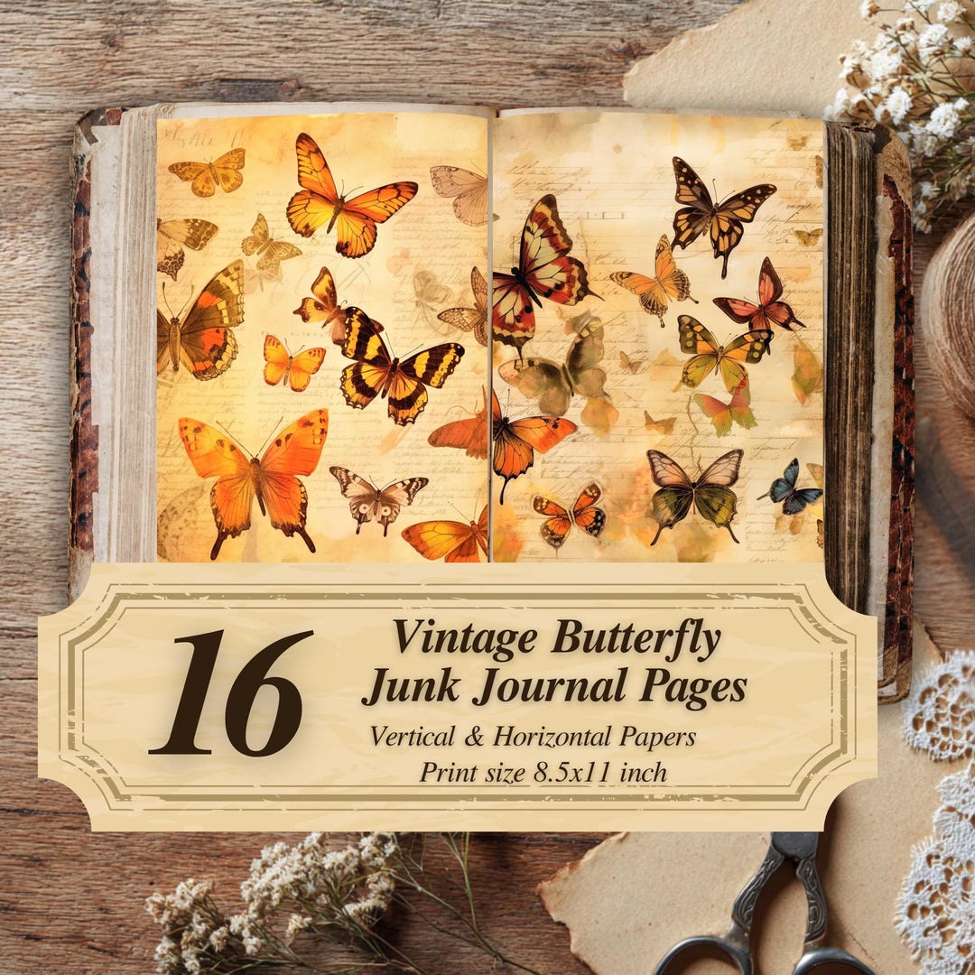 Vintage Butterfly Junk Journal Pages Printable : Botanical PDF (digital ...