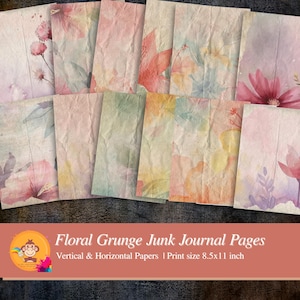 Vintage Floral Junk Journal Kit – Watercolor Wildflower Papers, Vertical Horizontal Printable Pages, Digital Download, Floral Collage Sheet