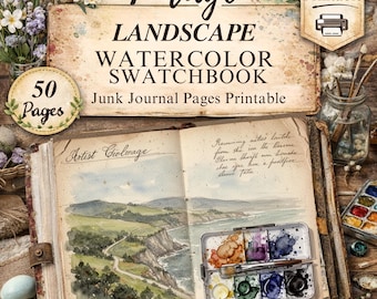 Aquarell Landschaft Art Junk Journal Pages: Printable Vintage Papiermodelle (PDF-Download)