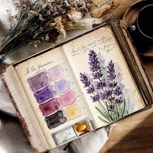 Botanical watercolor painting study printable vintage journal page