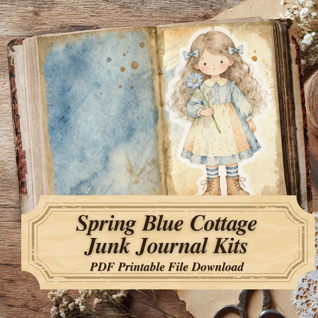 Spring Blue Cottage Junk Journal Kit Printable Ephemera Digital Pages ...