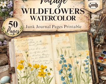 Frühling Wildblumen Aquarell Junk Journal Seiten: Vintage Botanische Kunst Journal Kit zum Ausdrucken (PDF Download)