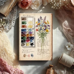 Botanical watercolor palette printable vintage art journal page