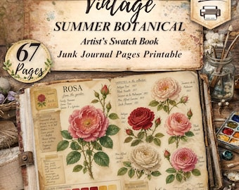 Vintage Watercolor Artist Swatchbook: Strony do dziennika Botanical Art Floral Junk do druku