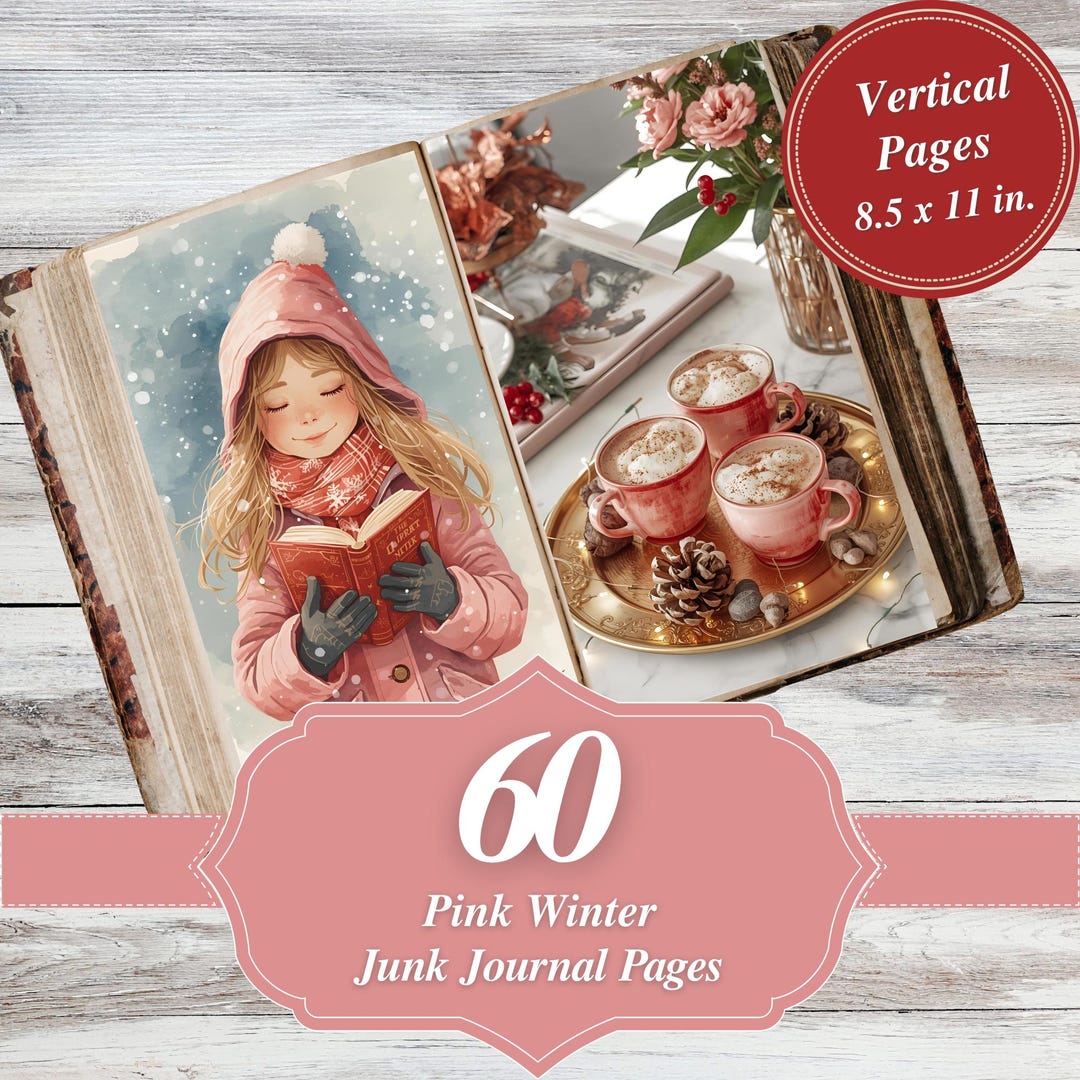 Pink Magic Winter Junk Journal Pages : Vintage Christmas Printable Kit ...