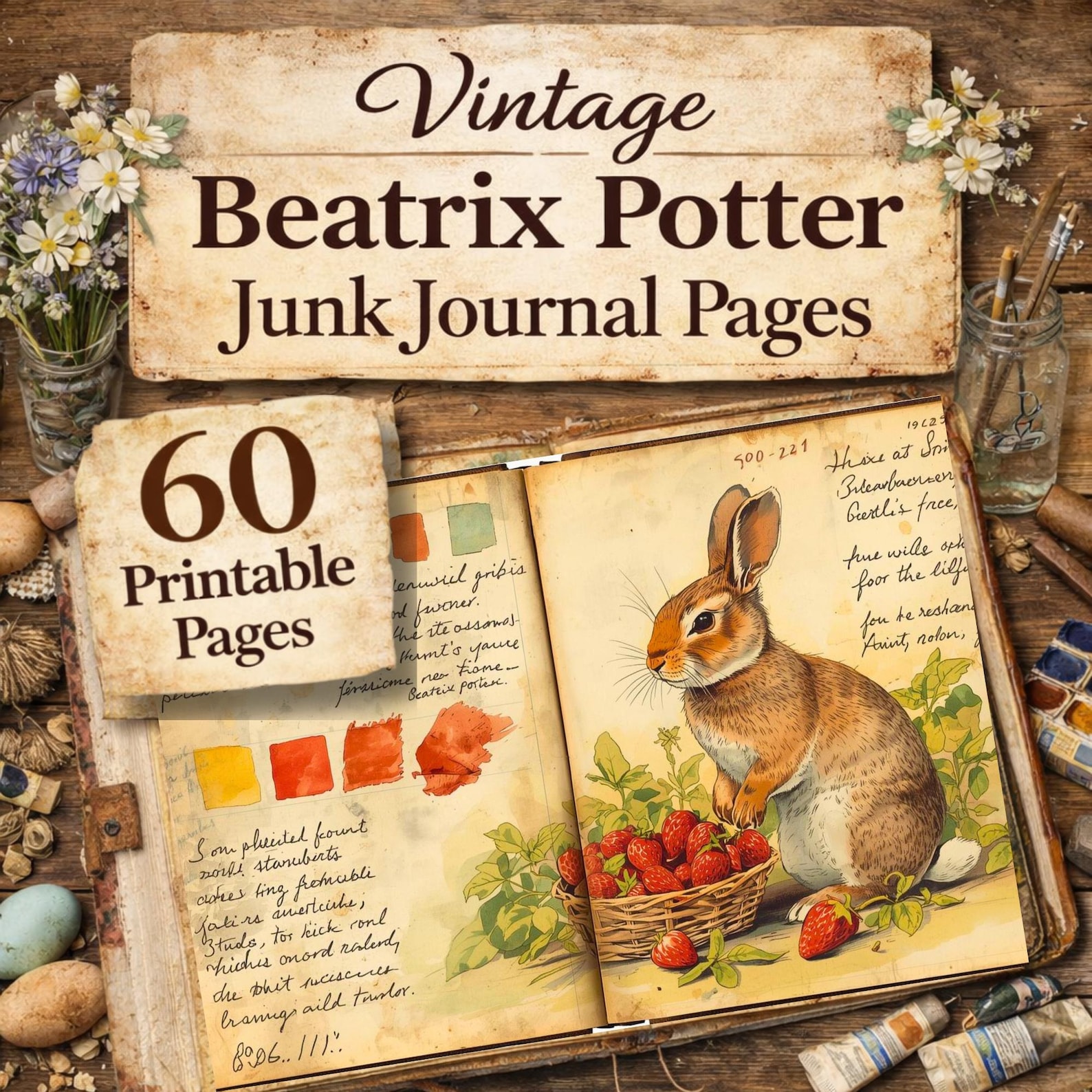Beatrix Potter Watercolor Swatch Book Junk Journal Pages : Vintage ...