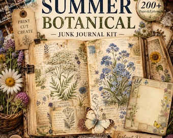 Zestawy do tworzenia dzienników Vintage Botanical Junk: Antyczne letnie kwiatowe efemerydy (papier cyfrowy)