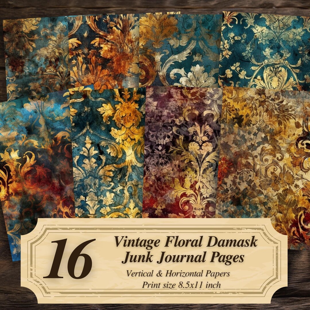 Vintage Junk Journal Pages Printable : Floral Damask Pattern PDF ...