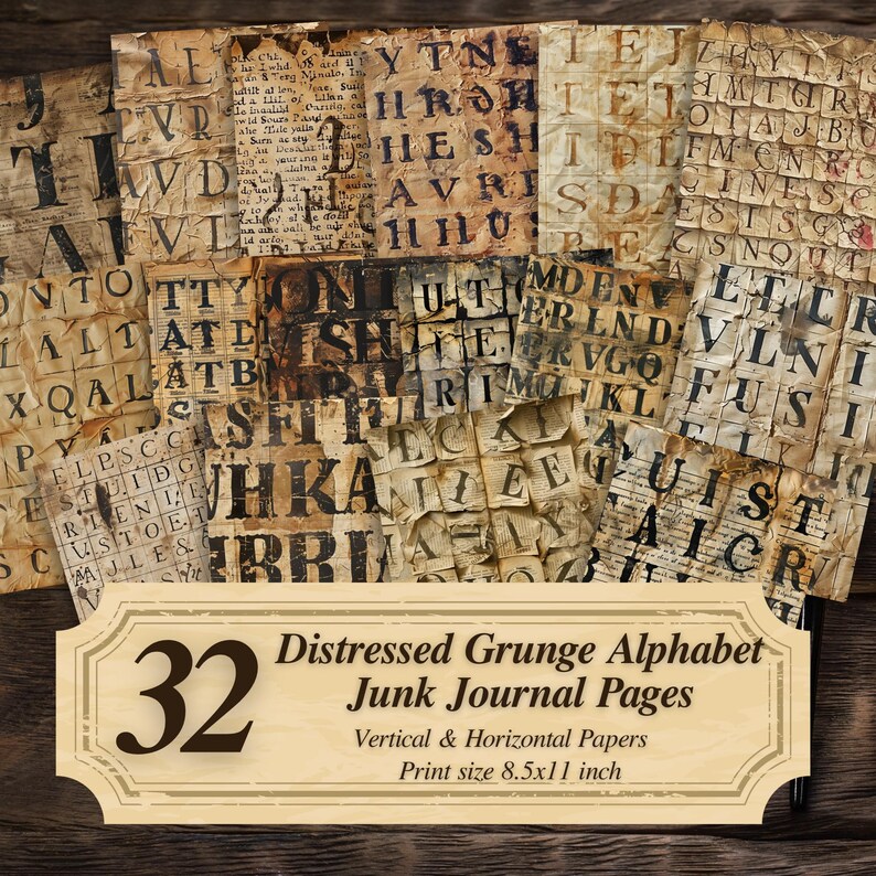 Vintage Junk Journal Pages Printable : Typography Distressed Grunge ...