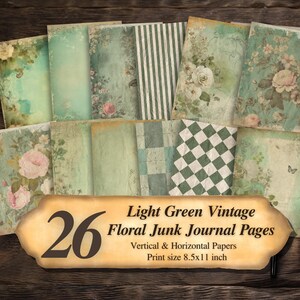 Wildflower Junk Journal Pages: Light Green Vintage Ephemera (Digital Download, PDF Kit)