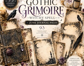 Strony dziennika śmieci gotyckiego grimoire do druku: Zestawy efemeryd do księgi czarów czarownic (pobierz plik PDF)