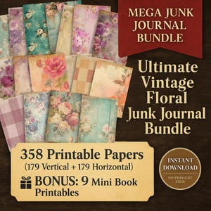 Vintage Floral Junk Journal Kit: Watercolor Ephemera, Scrapbook Pages (Digital Download)