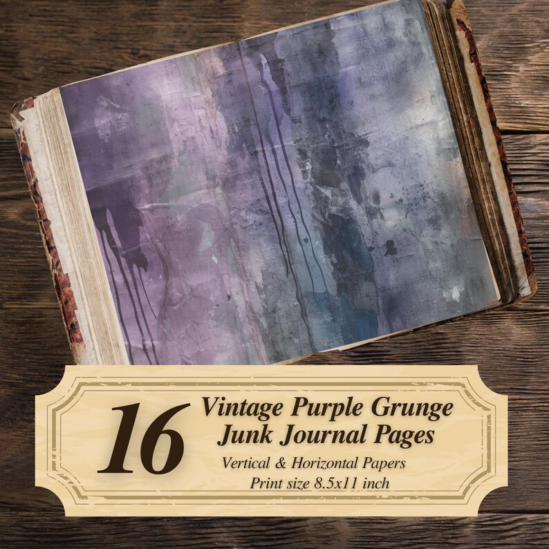 Vintage Junk Journal Pages Printable : Purple Grunge Distressed Texture ...