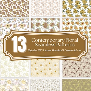 Padrões florais sem costura bege e dourado – papel digital elegante, papel de embrulho, sublimação, scrapbook, PNG para impressão, 12 x 12 polegadas