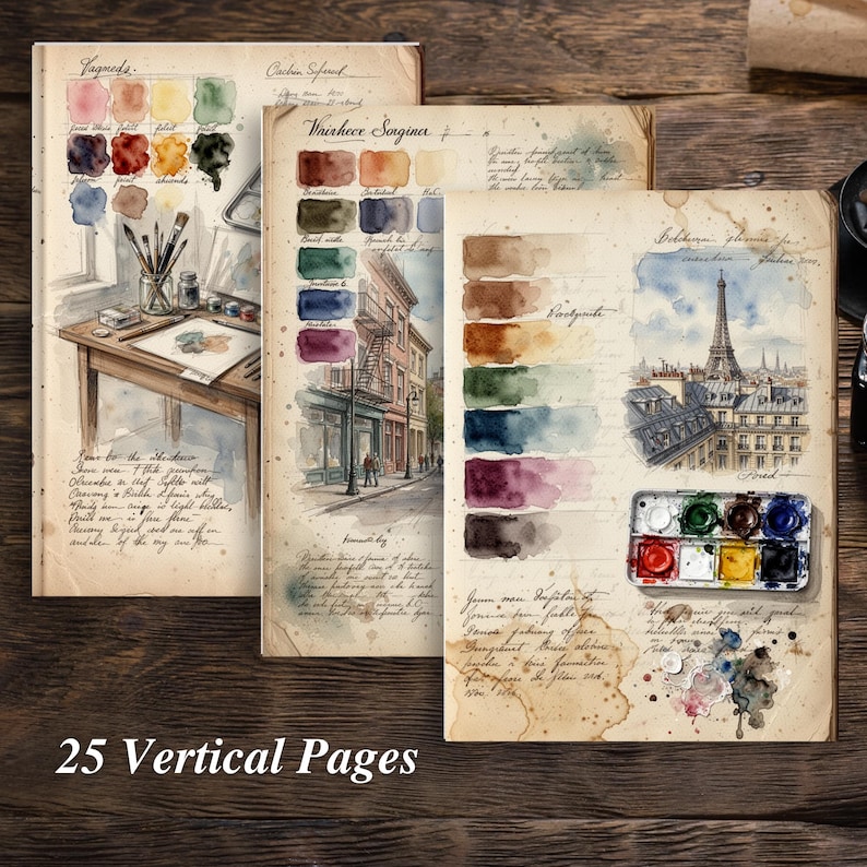 Artist watercolor palette swatchbook journal spread printable art journal pages