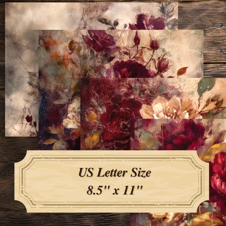 Red Flower Grunge Junk Journal Pages Printable : Vintage Floral PDF ...