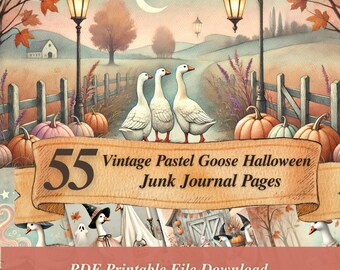 Vintage Goose Halloween Junk Journal Pages: Digital Paper Ephemera (PDF Download)