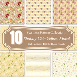 Shabby chic seamless pattern Digital Paper Pack | Vintage Yellow Floral | Printable Journal, Junk Journal Kit, Shabby Chic Scrapbook Paper