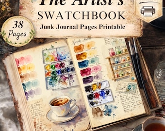 Aquarell Musterbuch Junk Journal Seiten: Vintage Kunst zum Ausdrucken Papier Handwerk (PDF Download)