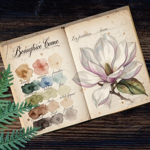 Botanical watercolor painting printable journal page for paper crafts