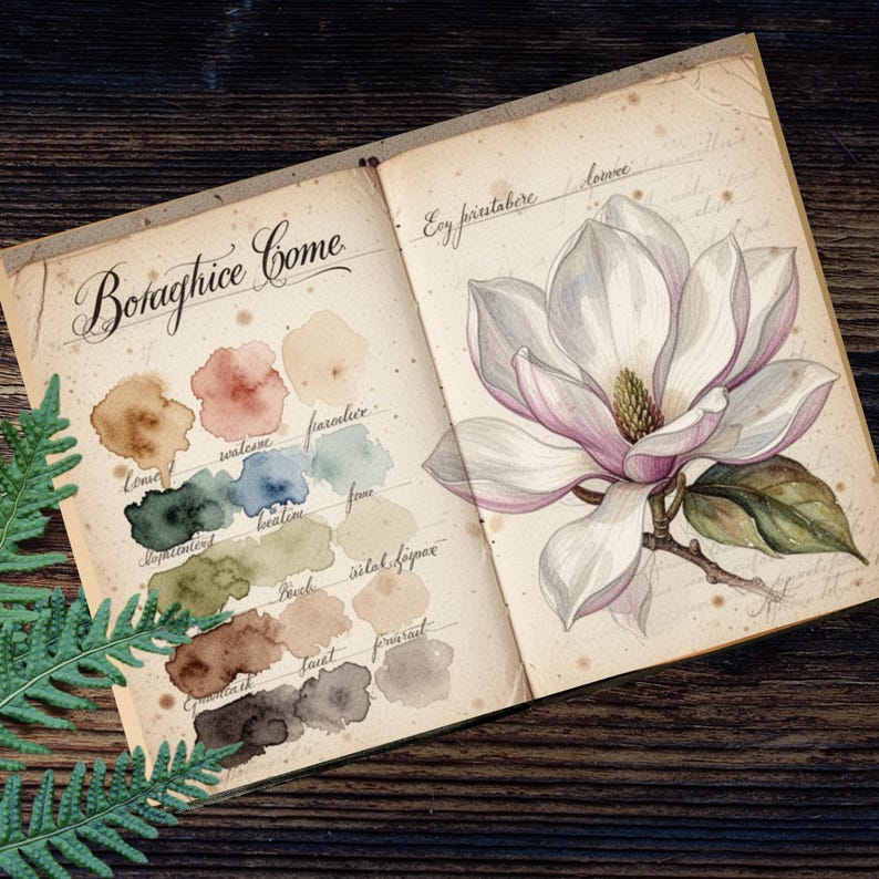 Botanical watercolor painting printable journal page for paper crafts