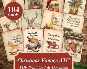 Vintage Christmas ATC Cards Printables : Christmas Quotes, Xmas Gift Tags (Digital Download)