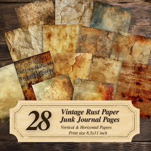 Peut inclure: Ensemble de 28 pages de journal vintage en papier rouillé. Les papiers présentent un aspect vieilli et délavé avec diverses textures et couleurs, notamment des bruns, des beiges et des touches de bleu. Format d'impression 21,6 x 27,9 cm.