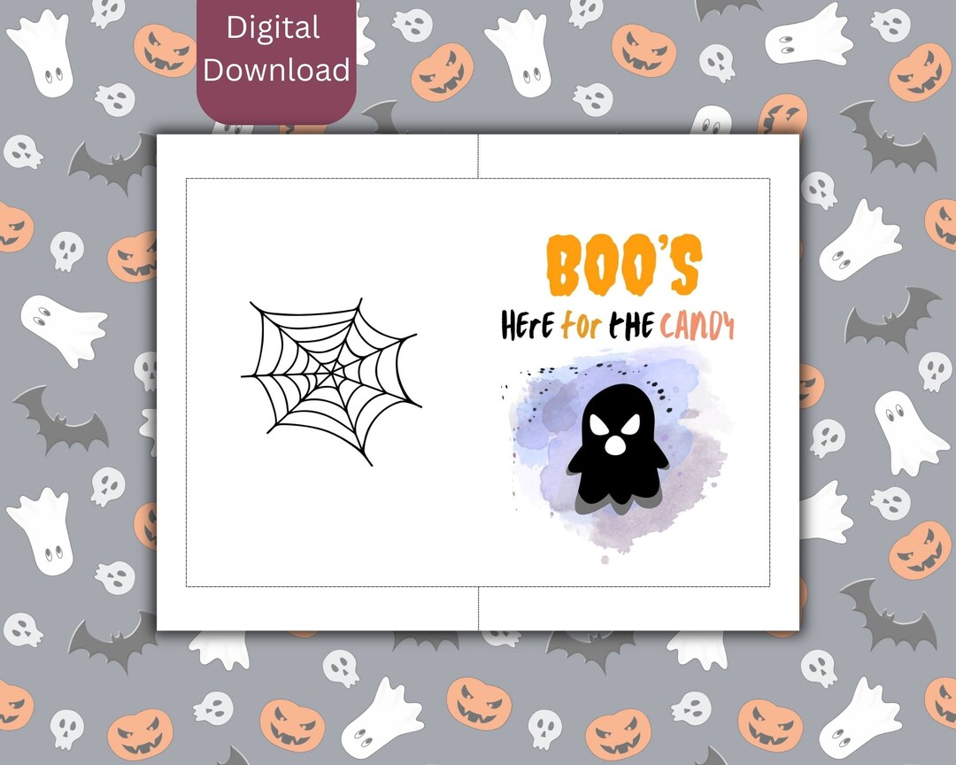 2 Printable Halloween Card, Digital Halloween Card, Happy Halloween ...