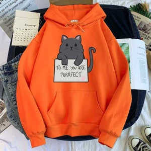 Eres Purrfect' Sudadera con capucha de gato lindo de dibujos animados