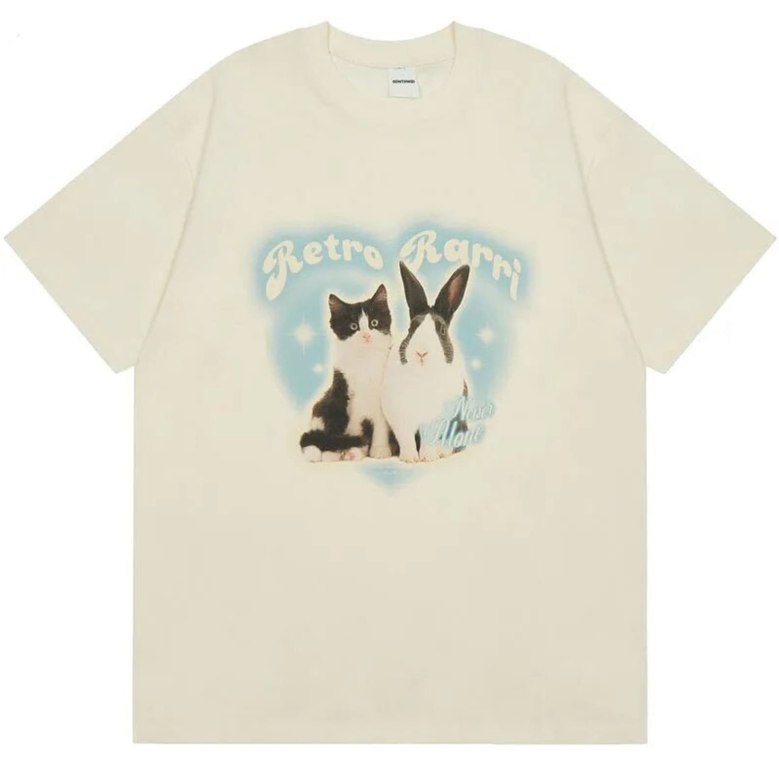 Beige Retro Y2K Rabbit and Cat T Shirt - Etsy
