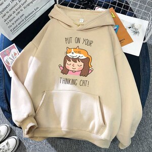 Put On Your Thinking Cat" Adorable Cartoon Hoodie